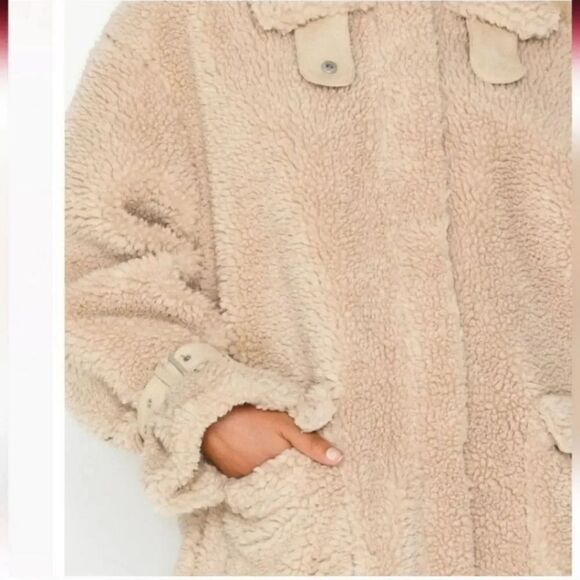 Missguided Borg Aviator Oversized Coat Jacket in Cream Faux Sherpa Size 12 - Picture 12 of 16